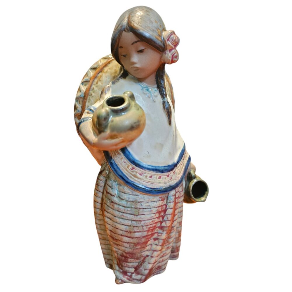 SOLD - LLADRO Pepita Sombrero Mexican Girl Jug Figurine 2140 Gres Spain Collect…